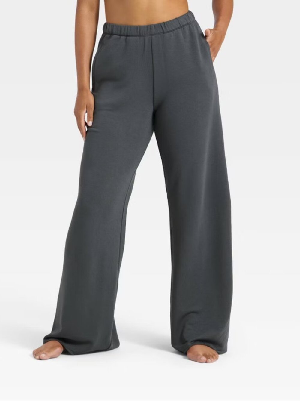 PeachySoft French Terry Fleece Wide Leg Lounge Pants - Wild Fable Washed Black M